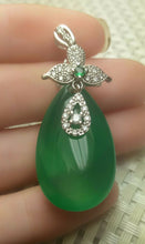 Load image into Gallery viewer, Certified Natural Emerald A*Jade Handcrafted Flower Drop Jade Pendant-White Gold 925 Sterling Silver