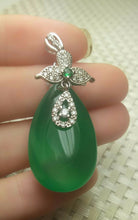 Load image into Gallery viewer, Certified Natural Emerald A*Jade Handcrafted Flower Drop Jade Pendant-White Gold 925 Sterling Silver