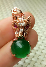 Load image into Gallery viewer, 10% OFF- Certified Natural Emerald A*Jade Handcrafted Beautiful Jade Leopard Pendant-Rose Gold 925 Sterling Silver