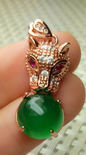 Load image into Gallery viewer, 10% OFF- Certified Natural Emerald A*Jade Handcrafted Beautiful Jade Leopard Pendant-Rose Gold 925 Sterling Silver