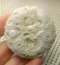 Load image into Gallery viewer, 10% OFF- Certified Natural White Jadeite Emerald A*Jade HandCarved Lucky White Dragon Jade Pendant A2706