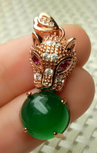 Load image into Gallery viewer, 10% OFF- Certified Natural Emerald A*Jade Handcrafted Beautiful Jade Leopard Pendant-Rose Gold 925 Sterling Silver