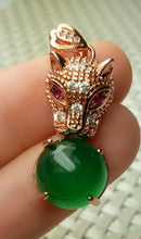 Load image into Gallery viewer, 10% OFF- Certified Natural Emerald A*Jade Handcrafted Beautiful Jade Leopard Pendant-Rose Gold 925 Sterling Silver