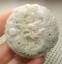 Load image into Gallery viewer, 10% OFF- Certified Natural White Jadeite Emerald A*Jade HandCarved Lucky White Dragon Jade Pendant A2706