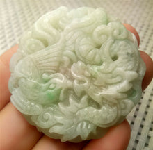 Load image into Gallery viewer, 10% OFF- Certified Natural Lavender Jadeite Emerald A*Jade HandCarved Lucky Dragon-Phoenix Jade Pendant A8892