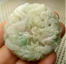 Load image into Gallery viewer, 10% OFF- Certified Natural Lavender Jadeite Emerald A*Jade HandCarved Lucky Dragon-Phoenix Jade Pendant A8892