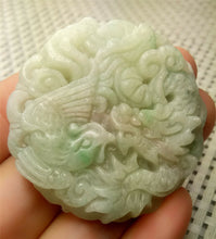 Load image into Gallery viewer, 10% OFF- Certified Natural Lavender Jadeite Emerald A*Jade HandCarved Lucky Dragon-Phoenix Jade Pendant A8892