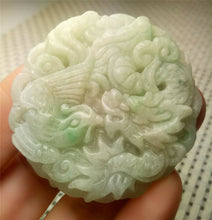 Load image into Gallery viewer, 10% OFF- Certified Natural Lavender Jadeite Emerald A*Jade HandCarved Lucky Dragon-Phoenix Jade Pendant A8892