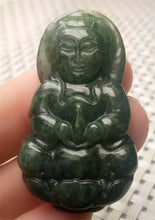 Load image into Gallery viewer, 10% OFF- Certified Natural Oily Green Jadeite Emerald A*Jade HandCarved Blessing Guanyin Jade Pendant A8934