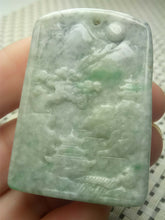 Load image into Gallery viewer, 10% OFF- Certified Natural Jadeite Emerald A*Jade HandCarved Beautiful Landscape Jade Pendant A0080