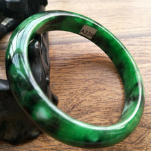 Load image into Gallery viewer, 10% OFF- 60/61/62mm Certified Natural Green Black Jadeite Emerald A*Jade HandCarved Lucky Bracelet Bangle A239