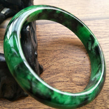 Load image into Gallery viewer, 10% OFF- 60/61/62mm Certified Natural Green Black Jadeite Emerald A*Jade HandCarved Lucky Bracelet Bangle A239