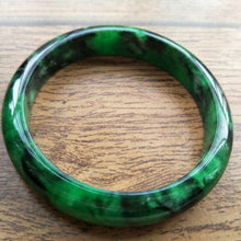 Load image into Gallery viewer, 10% OFF- 60/61/62mm Certified Natural Green Black Jadeite Emerald A*Jade HandCarved Lucky Bracelet Bangle A239