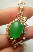 Load image into Gallery viewer, 10% OFF- Certified Natural Emerald A*Jade Handcrafted Oval Green Jade Pendant-Gold 925 Sterling Silver A7432