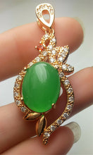 Load image into Gallery viewer, 10% OFF- Certified Natural Emerald A*Jade Handcrafted Oval Green Jade Pendant-Gold 925 Sterling Silver A7432