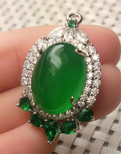 Load image into Gallery viewer, 10% OFF- Certified Natural Emerald A*Jade Handcrafted Lucky Green Jade Oval Pendant-925 Sterling Silver A2951