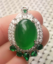 Load image into Gallery viewer, 10% OFF- Certified Natural Emerald A*Jade Handcrafted Lucky Green Jade Oval Pendant-925 Sterling Silver A2951