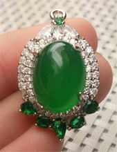 Load image into Gallery viewer, 10% OFF- Certified Natural Emerald A*Jade Handcrafted Lucky Green Jade Oval Pendant-925 Sterling Silver A2951