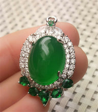 Load image into Gallery viewer, 10% OFF- Certified Natural Emerald A*Jade Handcrafted Lucky Green Jade Oval Pendant-925 Sterling Silver A2951