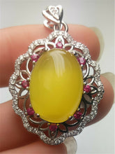 Load image into Gallery viewer, 10% OFF- Certified Natural Emerald A*Jade Handcrafted Lucky Yellow Jade Oval Pendant-925 Sterling Silver A7438