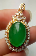 Load image into Gallery viewer, 10% OFF- Certified Natural Emerald A*Jade Handcrafted Lucky Green Jade Oval Pendant-Gold 925 Sterling Silver A7413