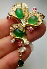 Load image into Gallery viewer, 10% OFF- Certified Natural Emerald A*Jade Handcrafted Lucky Green Jade Flower Pendant-Gold 925 Sterling Silver A7479