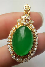 Load image into Gallery viewer, 10% OFF- Certified Natural Emerald A*Jade Handcrafted Lucky Green Jade Oval Pendant-Gold 925 Sterling Silver A7413