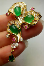 Load image into Gallery viewer, 10% OFF- Certified Natural Emerald A*Jade Handcrafted Lucky Green Jade Flower Pendant-Gold 925 Sterling Silver A7479