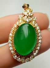 Load image into Gallery viewer, 10% OFF- Certified Natural Emerald A*Jade Handcrafted Lucky Green Jade Oval Pendant-Gold 925 Sterling Silver A7413