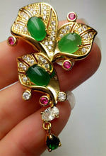 Load image into Gallery viewer, 10% OFF- Certified Natural Emerald A*Jade Handcrafted Lucky Green Jade Flower Pendant-Gold 925 Sterling Silver A7479
