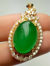 Load image into Gallery viewer, 10% OFF- Certified Natural Emerald A*Jade Handcrafted Lucky Green Jade Oval Pendant-Gold 925 Sterling Silver A7413