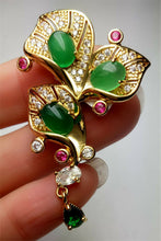 Load image into Gallery viewer, 10% OFF- Certified Natural Emerald A*Jade Handcrafted Lucky Green Jade Flower Pendant-Gold 925 Sterling Silver A7479