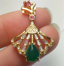Load image into Gallery viewer, 10% OFF- Certified Natural Emerald A*Jade Handcrafted Lucky Green Jade Water Drop Pendant-Gold 925 Sterling Silver A7481