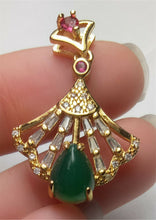 Load image into Gallery viewer, 10% OFF- Certified Natural Emerald A*Jade Handcrafted Lucky Green Jade Water Drop Pendant-Gold 925 Sterling Silver A7481