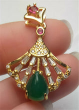 Load image into Gallery viewer, 10% OFF- Certified Natural Emerald A*Jade Handcrafted Lucky Green Jade Water Drop Pendant-Gold 925 Sterling Silver A7481