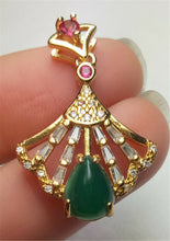 Load image into Gallery viewer, 10% OFF- Certified Natural Emerald A*Jade Handcrafted Lucky Green Jade Water Drop Pendant-Gold 925 Sterling Silver A7481
