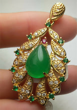 Load image into Gallery viewer, 10% OFF- Certified Natural Emerald A*Jade Handcrafted Lucky Green Jade Water Drop Pendant-Gold 925 Sterling Silver A7460