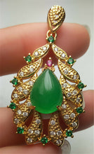 Load image into Gallery viewer, 10% OFF- Certified Natural Emerald A*Jade Handcrafted Lucky Green Jade Water Drop Pendant-Gold 925 Sterling Silver A7460