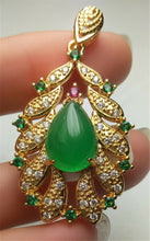 Load image into Gallery viewer, 10% OFF- Certified Natural Emerald A*Jade Handcrafted Lucky Green Jade Water Drop Pendant-Gold 925 Sterling Silver A7460
