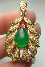 Load image into Gallery viewer, 10% OFF- Certified Natural Emerald A*Jade Handcrafted Lucky Green Jade Water Drop Pendant-Gold 925 Sterling Silver A7460