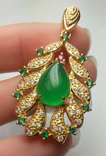 Load image into Gallery viewer, 10% OFF- Certified Natural Emerald A*Jade Handcrafted Lucky Green Jade Water Drop Pendant-Gold 925 Sterling Silver A7460