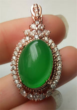Load image into Gallery viewer, 10% OFF- Certified Natural Emerald A*Jade Handcrafted Lucky Green Jade Oval Pendant-Rose Gold 925 Sterling Silver A7414