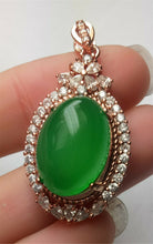 Load image into Gallery viewer, 10% OFF- Certified Natural Emerald A*Jade Handcrafted Lucky Green Jade Oval Pendant-Rose Gold 925 Sterling Silver A7414