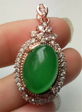 Load image into Gallery viewer, 10% OFF- Certified Natural Emerald A*Jade Handcrafted Lucky Green Jade Oval Pendant-Rose Gold 925 Sterling Silver A7414