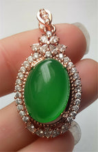 Load image into Gallery viewer, 10% OFF- Certified Natural Emerald A*Jade Handcrafted Lucky Green Jade Oval Pendant-Rose Gold 925 Sterling Silver A7414