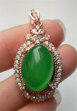 Load image into Gallery viewer, 10% OFF- Certified Natural Emerald A*Jade Handcrafted Lucky Green Jade Oval Pendant-Rose Gold 925 Sterling Silver A7414