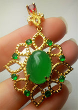 Load image into Gallery viewer, 10% OFF- Certified Natural Emerald A*Jade Handcrafted Lucky Green Jade Oval Pendant-Gold 925 Sterling Silver A7464