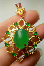 Load image into Gallery viewer, 10% OFF- Certified Natural Emerald A*Jade Handcrafted Lucky Green Jade Oval Pendant-Gold 925 Sterling Silver A7464