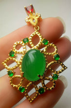 Load image into Gallery viewer, 10% OFF- Certified Natural Emerald A*Jade Handcrafted Lucky Green Jade Oval Pendant-Gold 925 Sterling Silver A7464