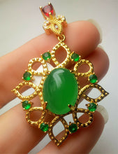 Load image into Gallery viewer, 10% OFF- Certified Natural Emerald A*Jade Handcrafted Lucky Green Jade Oval Pendant-Gold 925 Sterling Silver A7464